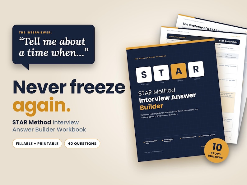STAR Method Interview Answer Builder, Fillable Behavioral Interview Prep Workbook, Job Interview Questions Template, Printable PDF image 1