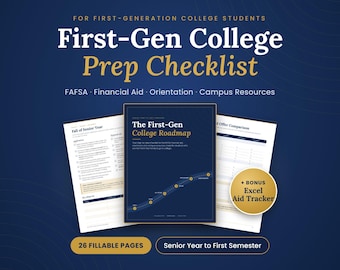 First Gen College Checklist, FAFSA Checklist, College Prep Planner, Financial Aid Tracker, Senior Year to College, Fillable PDF + Excel