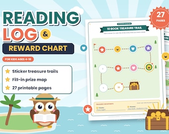 Kids Reading Log and Reward Chart Printable, Sticker Chart for Books Read, Reading Tracker Ages 4-10, Summer Reading Challenge PDF