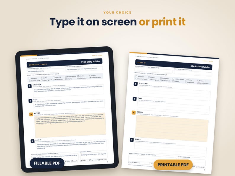 STAR Method Interview Answer Builder, Fillable Behavioral Interview Prep Workbook, Job Interview Questions Template, Printable PDF image 7