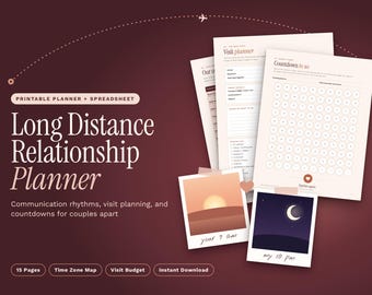 Long Distance Relationship Planner Printable, LDR Couples Worksheet, Visit Planner, Countdown, Communication Plan, Visit Budget Spreadsheet