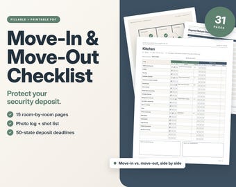 Move In Move Out Checklist Fillable PDF, Rental Inspection Checklist, Apartment Condition Report, Security Deposit Tenant Printable