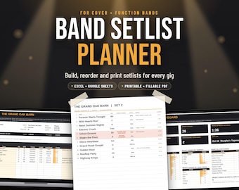Band Setlist Planner Template, Editable Excel and Google Sheets Setlist Maker, Gig Planner for Cover Bands, Printable and Fillable PDF
