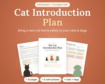 Cat Introduction Plan Printable, New Cat to Cat and Dog Worksheet, Fillable PDF Cat Adoption Checklist, Multi Pet Home Introduction Guide