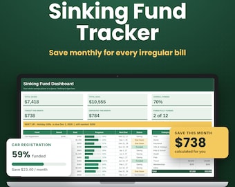 Sinking Fund Tracker Spreadsheet, Excel and Google Sheets Savings Tracker, Irregular Expense Budget Template, Annual Bills Planner
