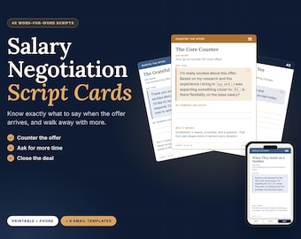 Salary Negotiation Script Cards, Job Offer Counteroffer Scripts, Printable + Phone PDF, Negotiation Email Templates, Raise Prep Kit