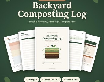 Backyard Composting Log Printable, Compost Bin Tracker & Turning Schedule, Fillable PDF Garden Journal, Letter A4 A5 Instant Download