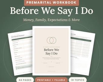 Premarital Counseling Workbook, Printable and Fillable PDF, Questions Before Marriage, Engaged Couples Worksheets, Engagement Gift