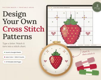 Cross Stitch Pattern Maker, Editable Grid Template for Excel & Google Sheets, Printable Cross Stitch Graph Paper, Design Your Own Pattern
