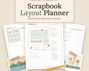 Scrapbook Layout Planner Printable, Page Sketch Sheets for 12x12, 8.5x11, 6x8 + Pocket Page Planner, Scrapbooking Journaling PDF