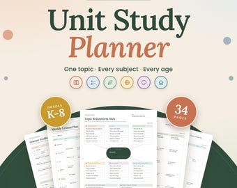 Unit Study Planner, Fillable PDF and Excel Homeschool Planner, Multi Age K-8 Lesson Plan Template, Cross Curricular Unit Planner