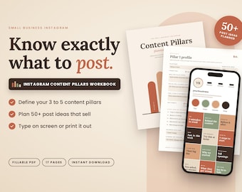 Instagram Content Pillars Workbook, Small Business Social Media Planner, Fillable PDF Content Strategy Worksheet, Instagram Post Ideas