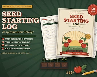 Seed Starting Log Printable, Germination Tracker, Fillable PDF and Spreadsheet, Vegetable Garden Planner, Seed Inventory, Sowing Calendar