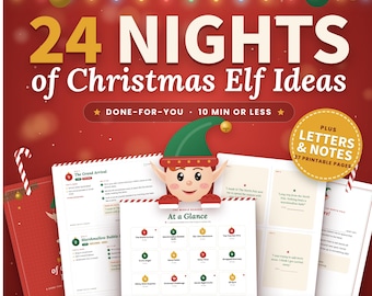 Christmas Elf Ideas Calendar Printable, 24 Days of Easy Elf Ideas, Elf Arrival Letter, Elf Notes, Props Kit, Undated Instant Download