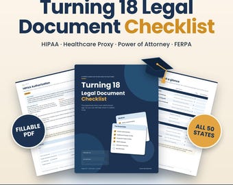 Turning 18 Legal Document Checklist, Healthcare Proxy, HIPAA Release, Power of Attorney, FERPA, Fillable PDF for Parents of Teens