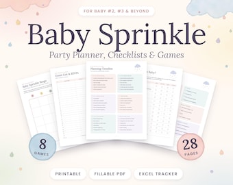 Baby Sprinkle Planner and Games Printable, Second Baby Shower Checklist, Fillable PDF, Bingo, Party Planning Kit, Excel Guest Tracker