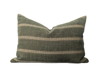 Green Lumbar Throw Pillow with Insert – Bennet in Forest | 12x17 Decorative Pillow