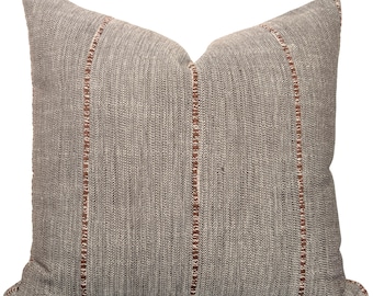 Brown Striped Square Throw Pillow with Insert – Alden in Tobacco | 22x22 Decorative Pillow