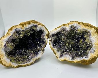 Gold & Purple Titanium Quartz/amethyst, Titanium geode, quartz geode, aura quartz, crystal geode