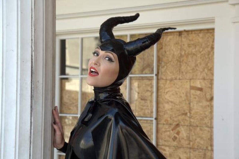 Latex Rubber Maleficent Devil Horn Hood Mask Latex Queen Etsy UK