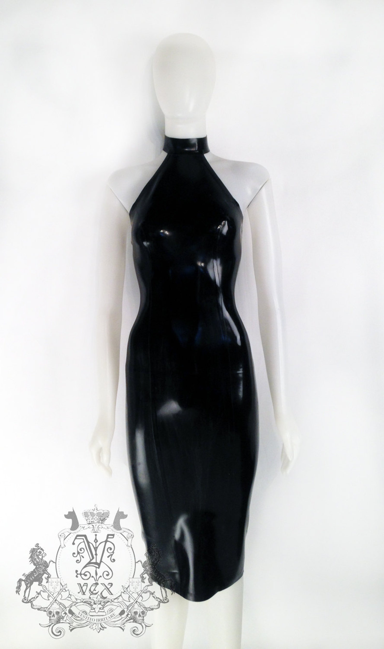 Latex Rubber Halter Dress Pencil Length by VEX Glam Dress - Etsy