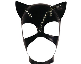 Latex Genähte Katzenhaube | Vex Latex Katzen Maske | Maßgeschneiderte Katzen Maske | Wähle aus 20+ Farben | Halloween Katzen Kostüm Maske | Catwoman Maske