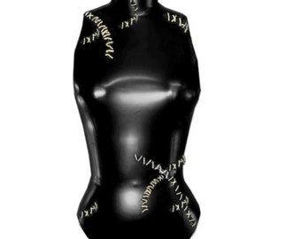 Latex Stitched Sleeveless Bodysuit | Mock Turtleneck Latex Bodysuit with Stitching | AS SEEN ON Kylie Jenner | Custom Made Latex Bodysuit