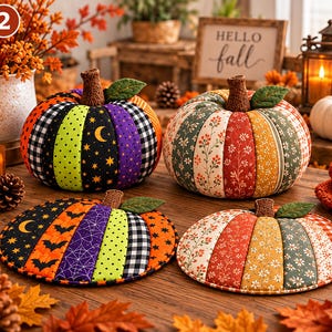 Fall Harvest Patchwork Halloween Pumpkin Sewing Pattern | Fabric Pumpkin PDF | 2 DIY Fall Autumn Table Decor | Digital Download