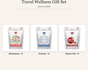 Travel Wellness Gift Set, Gummy Multivitamin, Probiotic, B12 Pouches (9 Count)