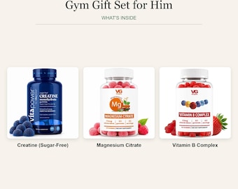 Gym Gift Set for Him: Creatine, Magnesium, B-Complex Gummies (Sugar-Free)