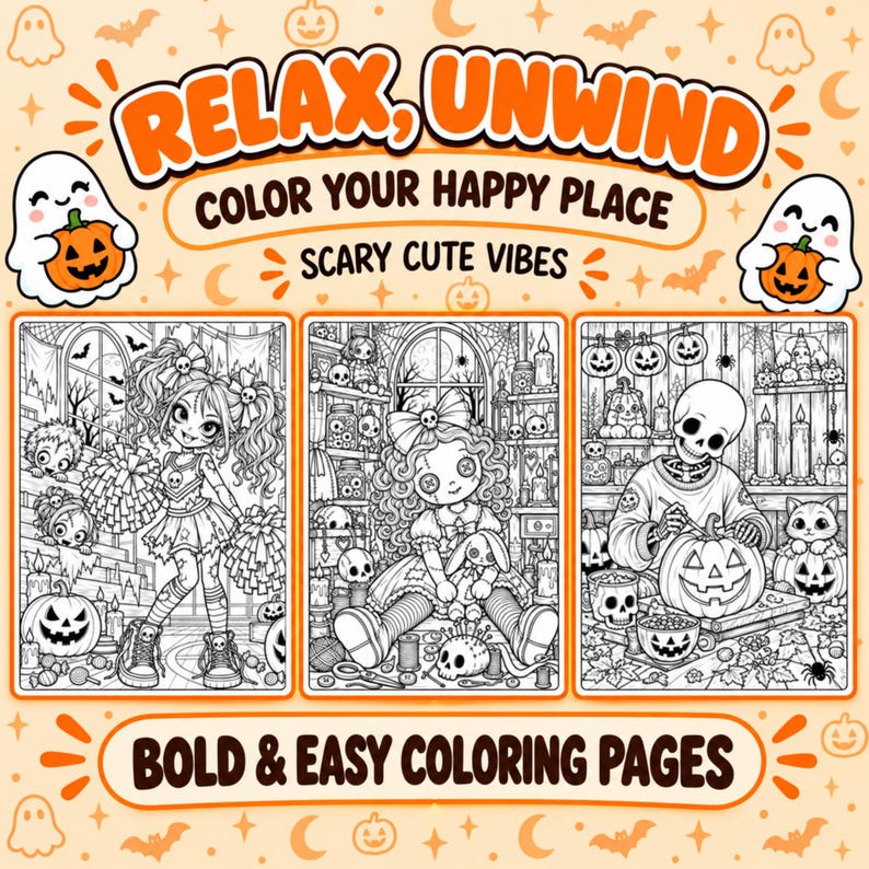 Spooky Halloween Coloring Pages - 15 Printable Designs (instant ...