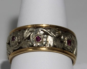 14K Two-Tone Gold Floral Ruby Ring