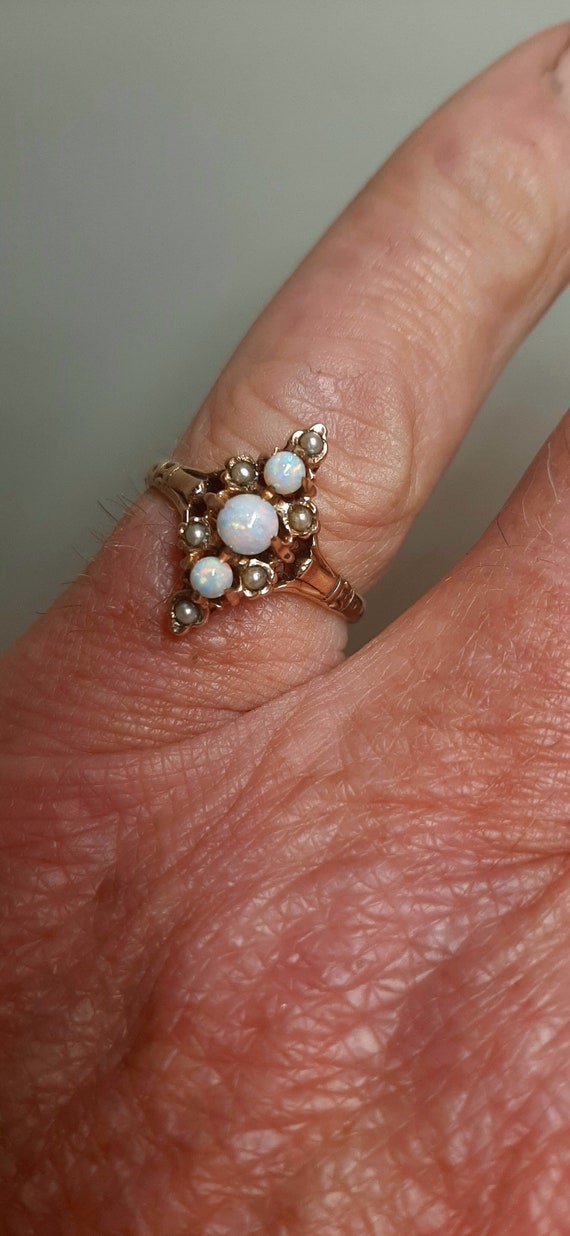 Antique Victorian opal pearl gold ring - image 7