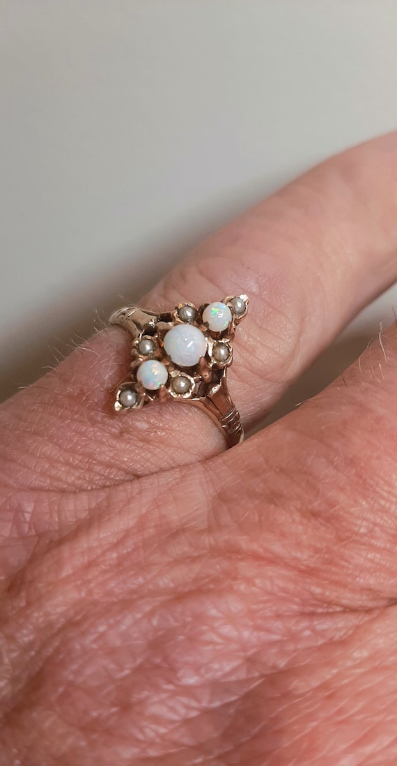 Antique Victorian opal pearl gold ring - image 6