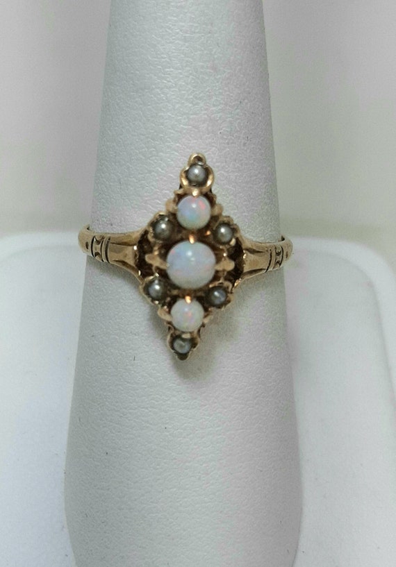 Antique Victorian opal pearl gold ring - image 4