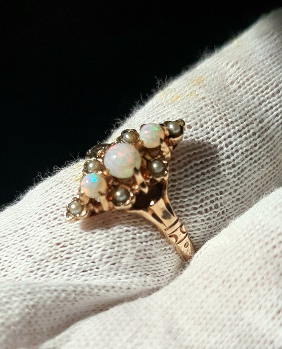 Antique Victorian opal pearl gold ring - image 5