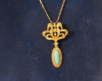 Antieke Art Nouveau gouden Turquoise hanger