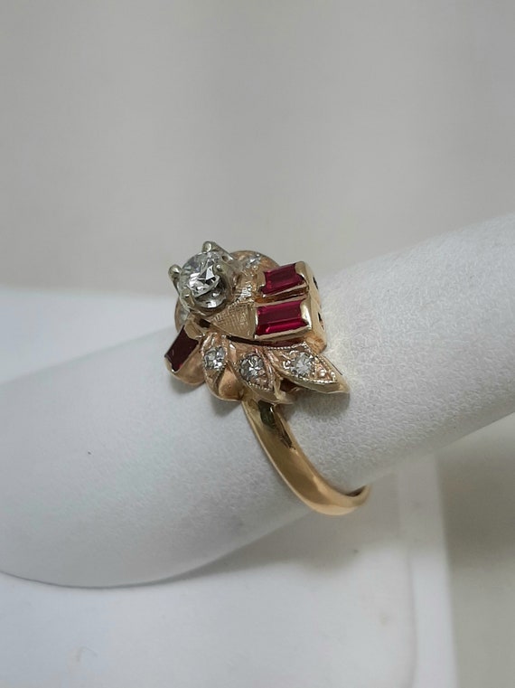 Art Deco 18k gold diamond ruby ring - image 2