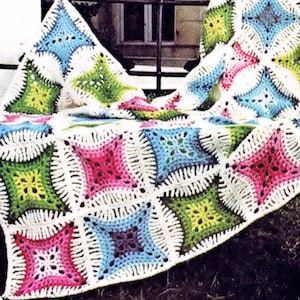 Vintage Crochet Cathedral Window Afghan Blanket Crochet Pattern PDF Instant Download