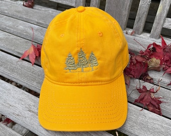 Embroidered Pine Trees Baseball Cap – Golden Yellow Cotton Twill