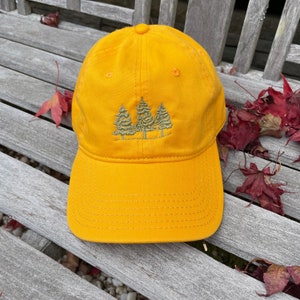 Golden Yellow Baseball Cap with Pine Tree embroidery- Pick your colors- Gift for Friends- Outdoorsy Gift-