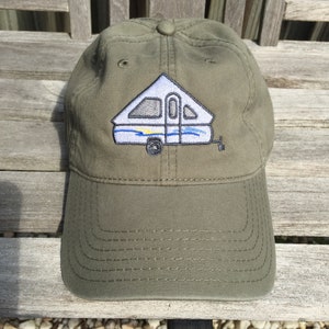 Aliner camper  embroidered on Olive Green Baseball Hat~ A frame camper~ A frame pop up