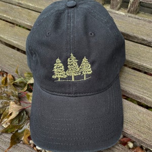 Pine Tree Baseball Hat- black baseball hat with olive embroidered pine trees- Mountain Time- Life of Trees- unisex clothing