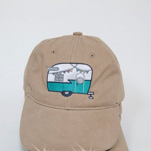 Vintage Shasta Trailer Baseball Cap ~ Great Hiking Gift~ Khaki Baseball Hat~ Birthday Gift for her