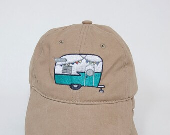 Vintage Shasta Trailer Baseball Cap, Khaki Cotton Twill