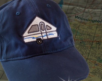 A-frame pop up camper Camp Gear Navy Baseball Cap Dad Gift