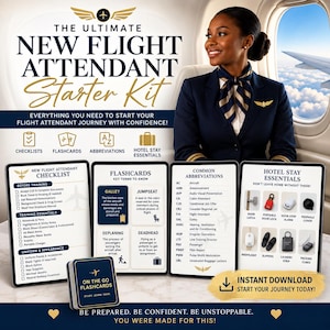 Flight Attendant Training Bundle | Printable Checklists, Flashcards, Abbreviations Cheat Sheet | CJO Gift, Digital Download