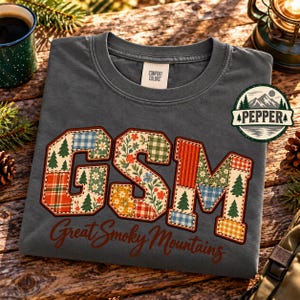 Great Smoky Mountains Shirt, Faux Patchwork GSM Tee, Vintage Floral National Park T-Shirt, Smoky Mountains Vacation Gift, Comfort Colors