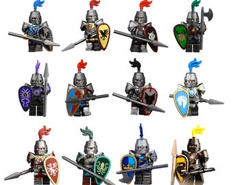 MOC Mini Figure Cavalieri Armati 8+ pezzi per - Lancia, Scudo - Stampa personalizzata - Compatibile con marchi di mattoncini da costruzione e ambientazioni medievali!