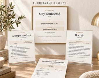 Vacation Rental Signs Bundle | Editable WiFi Checkout and House Rules Templates